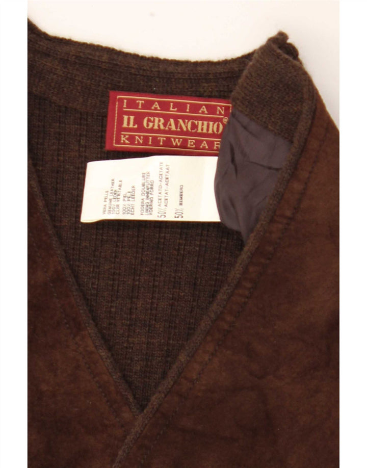 Il Granchio Mens Suede Waistcoat Medium Brown Leather