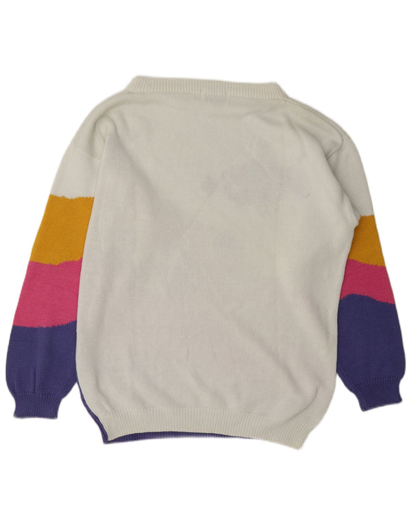 Vintage Womens Boat Neck Jumper Sweater EU 46/48 XL White Colourblock