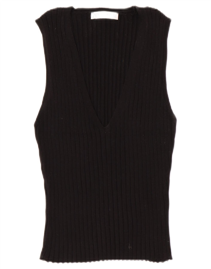 Zara Womens Vest Tank Top UK 14 Large Black