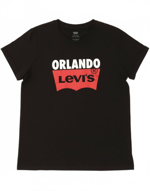 Levi's Womens Orlando Graphic T-Shirt Top UK 12 Medium Black Cotton