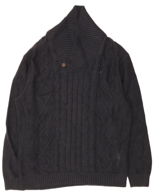 Nautica Mens Shawl Neck Jumper Sweater XL Navy Blue Cotton