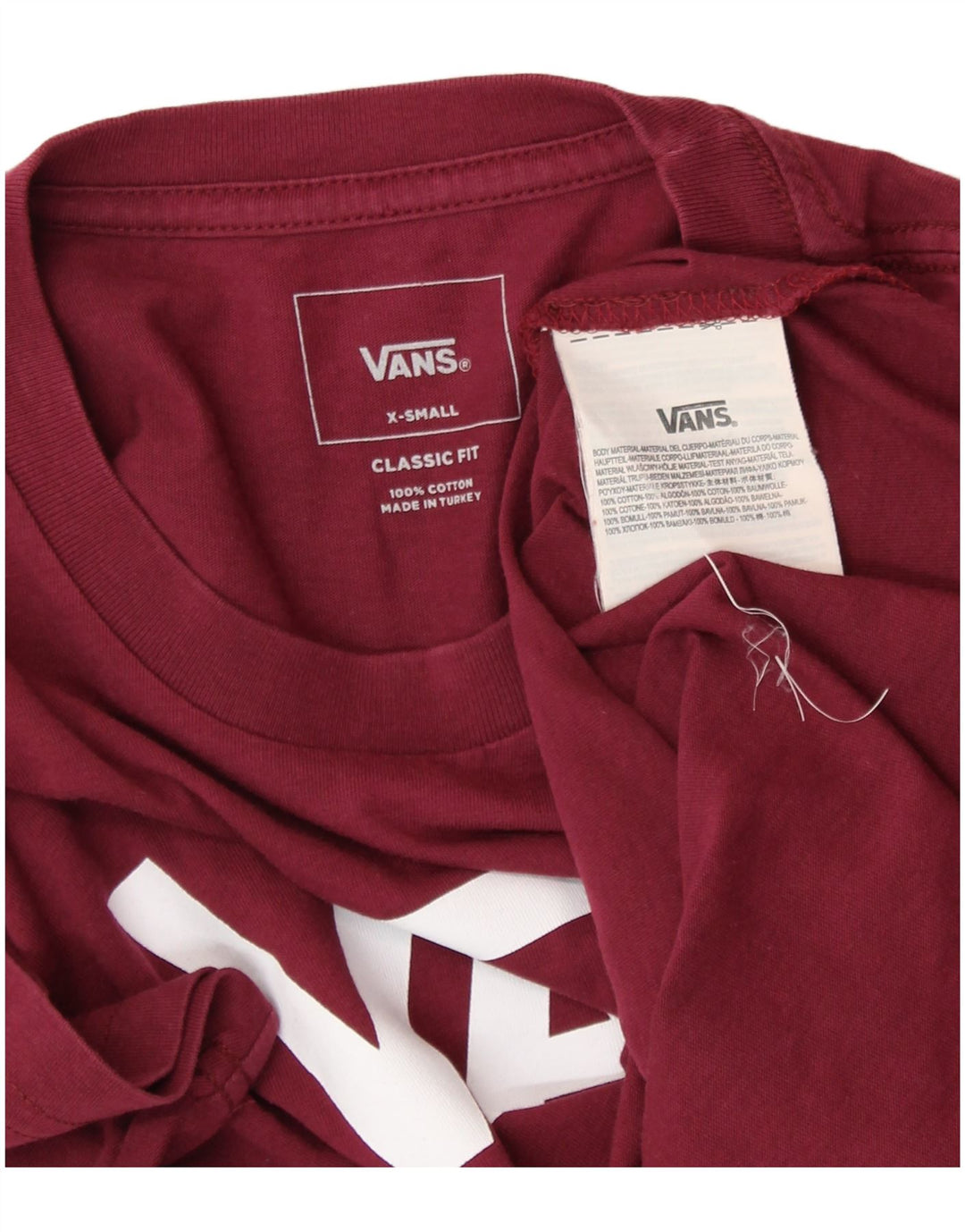 VANS Womens Classic Fit Graphic T-Shirt Top UK 6 XS Burgundy Cotton