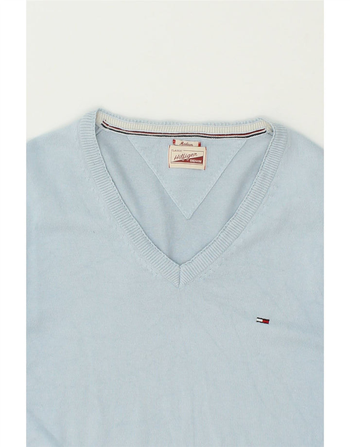 TOMMY HILFIGER Mens V-Neck Jumper Sweater Medium Blue Cotton Vintage Tommy Hilfiger and Second-Hand Tommy Hilfiger from Messina Hembry 