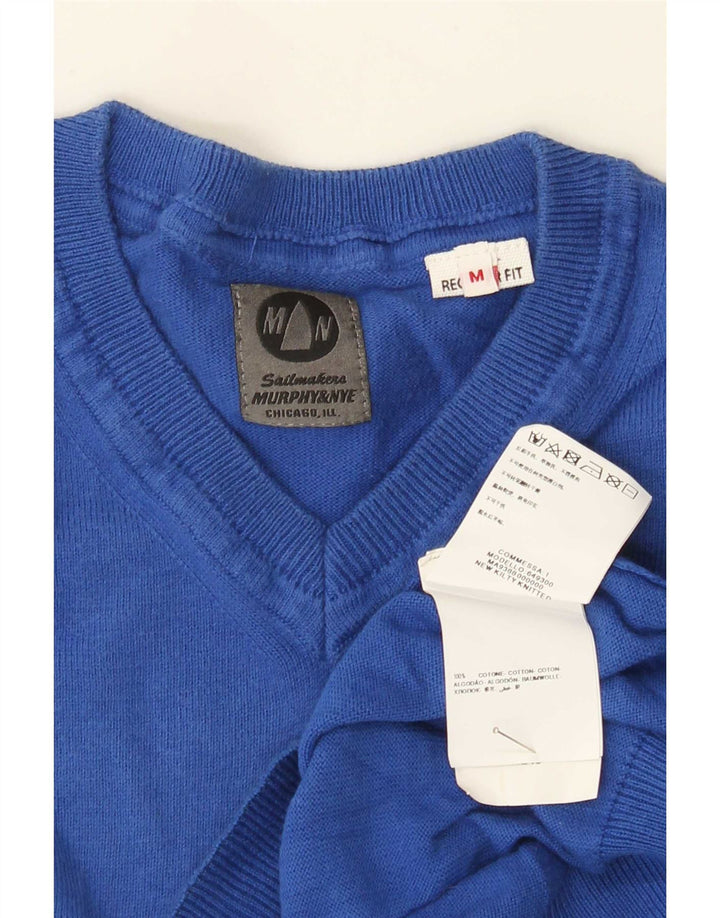 Murphy & Nye Mens Regular Fit V-Neck Jumper Sweater Medium Blue Cotton