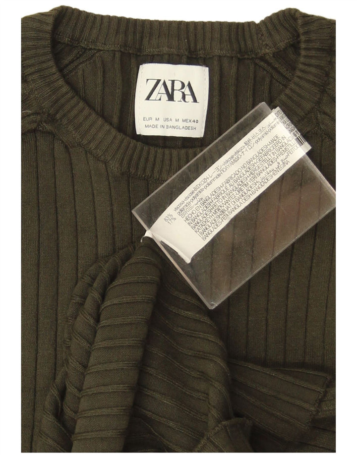 Zara Mens Crew Neck Jumper Sweater Medium Khaki Viscose