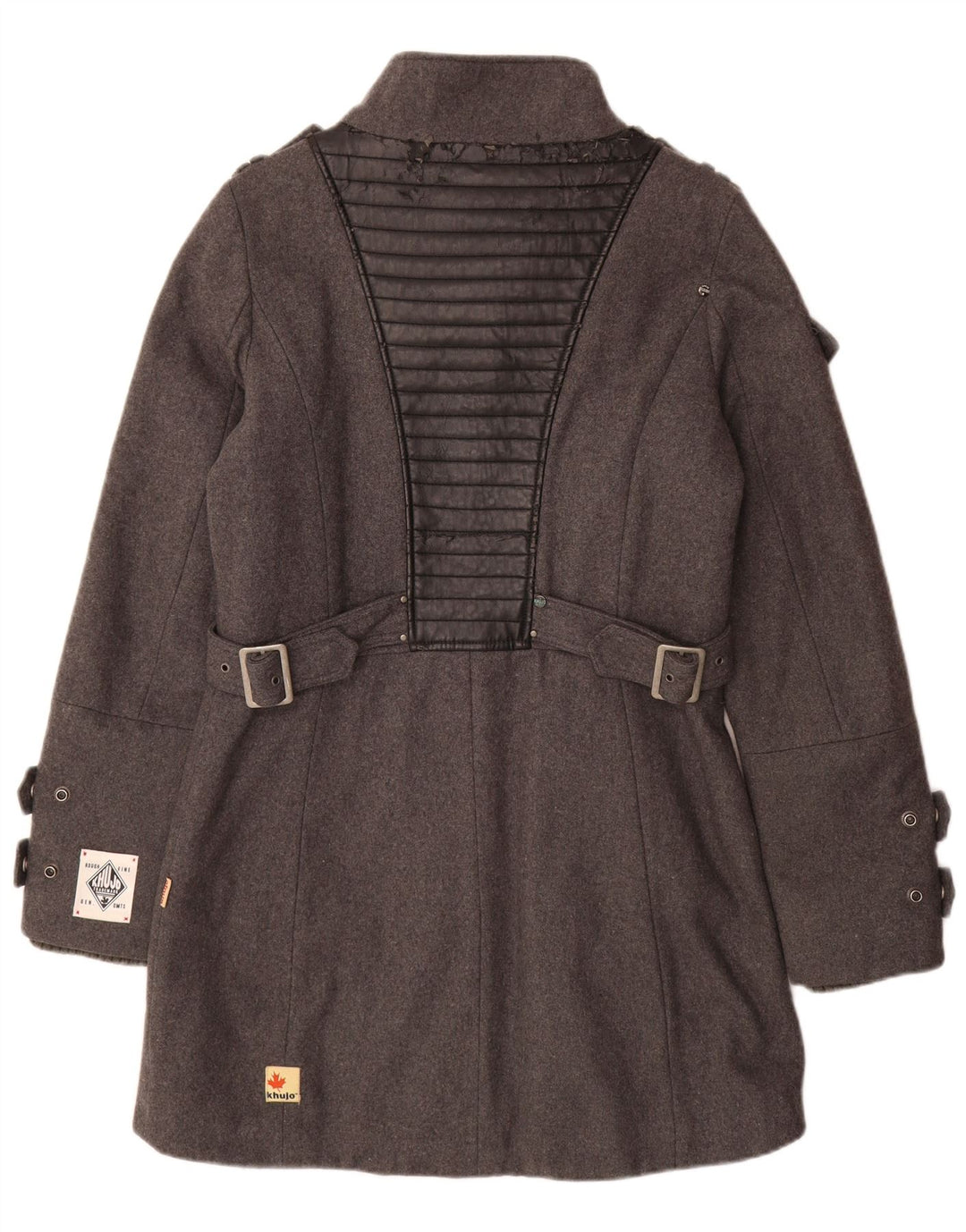 KHUJO Womens Military Overcoat UK 16 Large Grey Wool