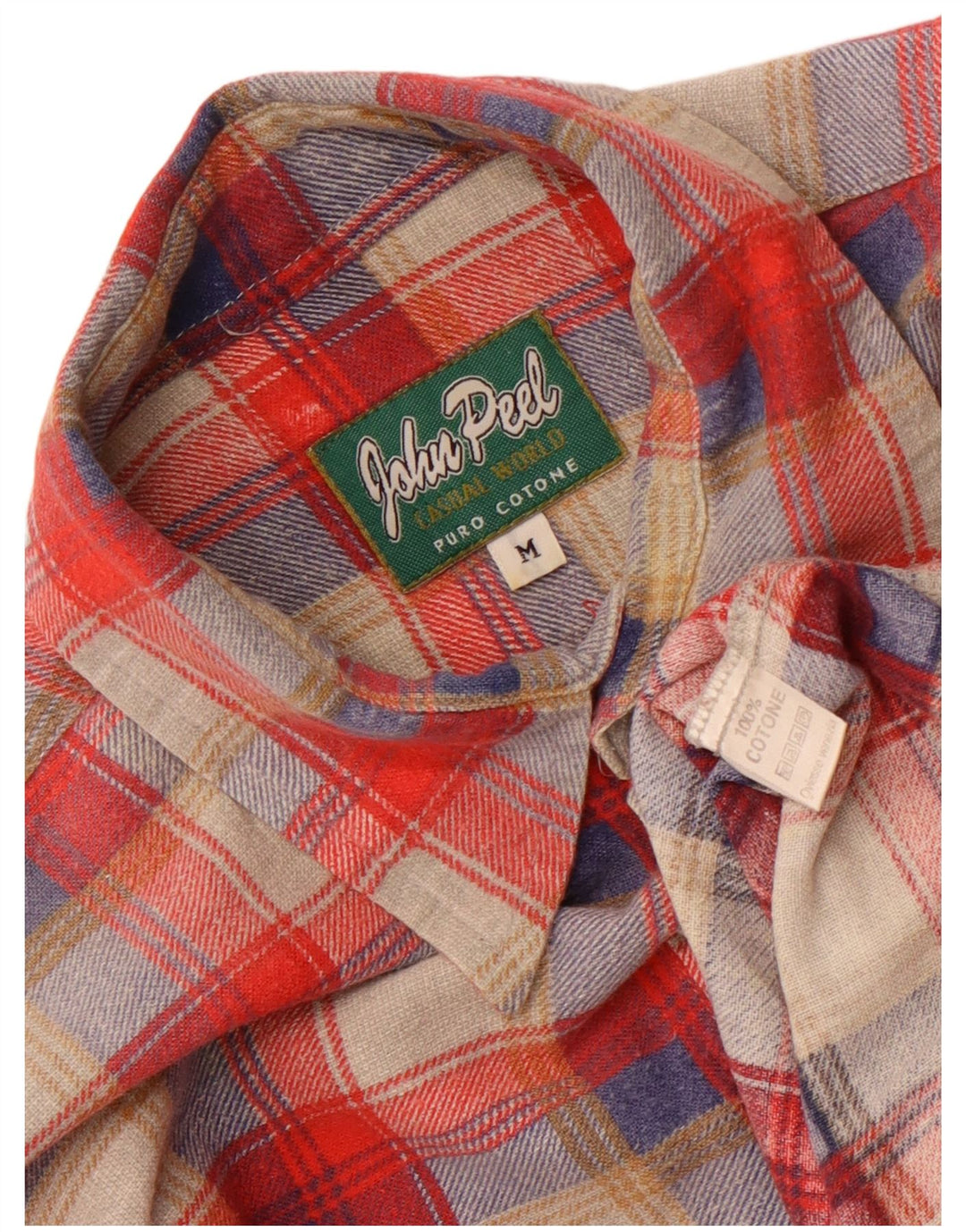 John Peel Mens Flannel Shirt Medium Red Check Cotton