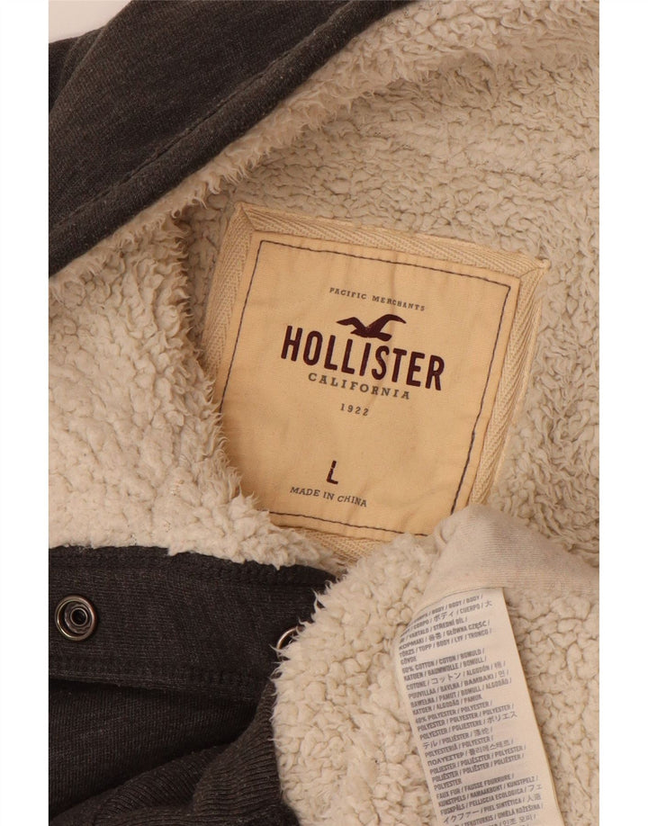 HOLLISTER Womens Sherpa Tracksuit Top Jacket UK 16 Large Grey Cotton