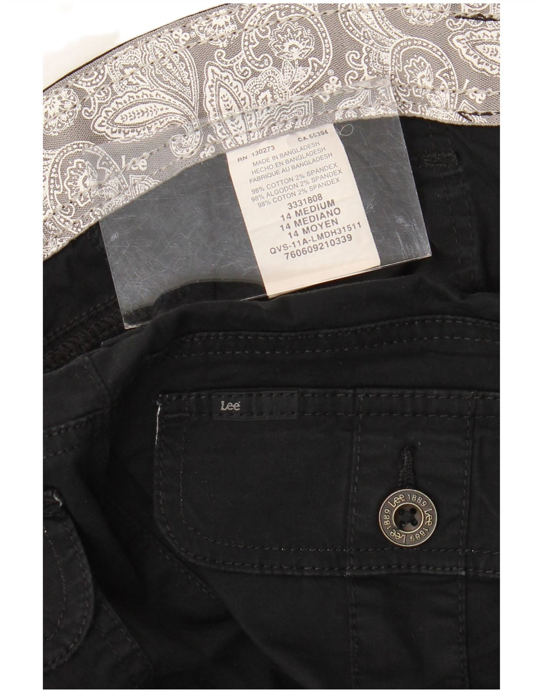 LEE Womens Bermuda Cargo Shorts US 14 XL W36  Black Cotton