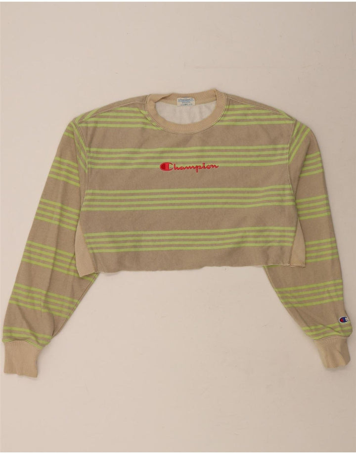 CHAMPION Womens Oversized Graphic Sweatshirt Jumper UK 16 Large Beige Vintage Champion and Second-Hand Champion from Messina Hembry 