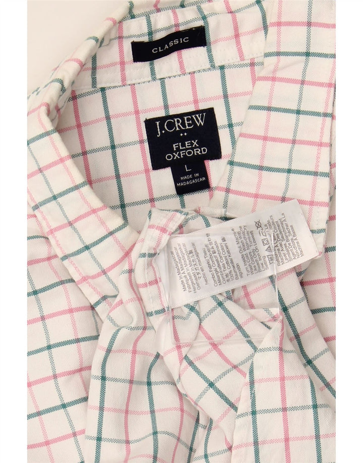 J. CREW Mens Flex Oxford Classic Fit Shirt Large White Check Cotton