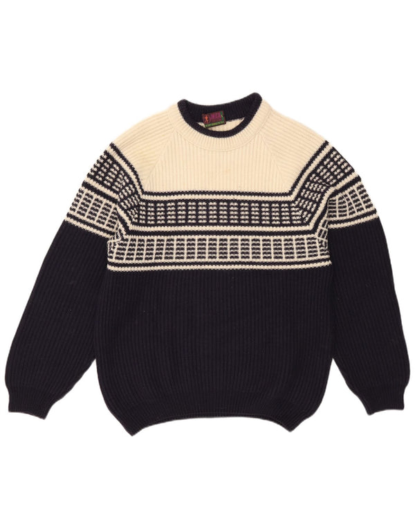 American System Mens Crew Neck Jumper Sweater Large Navy Blue Colourblock