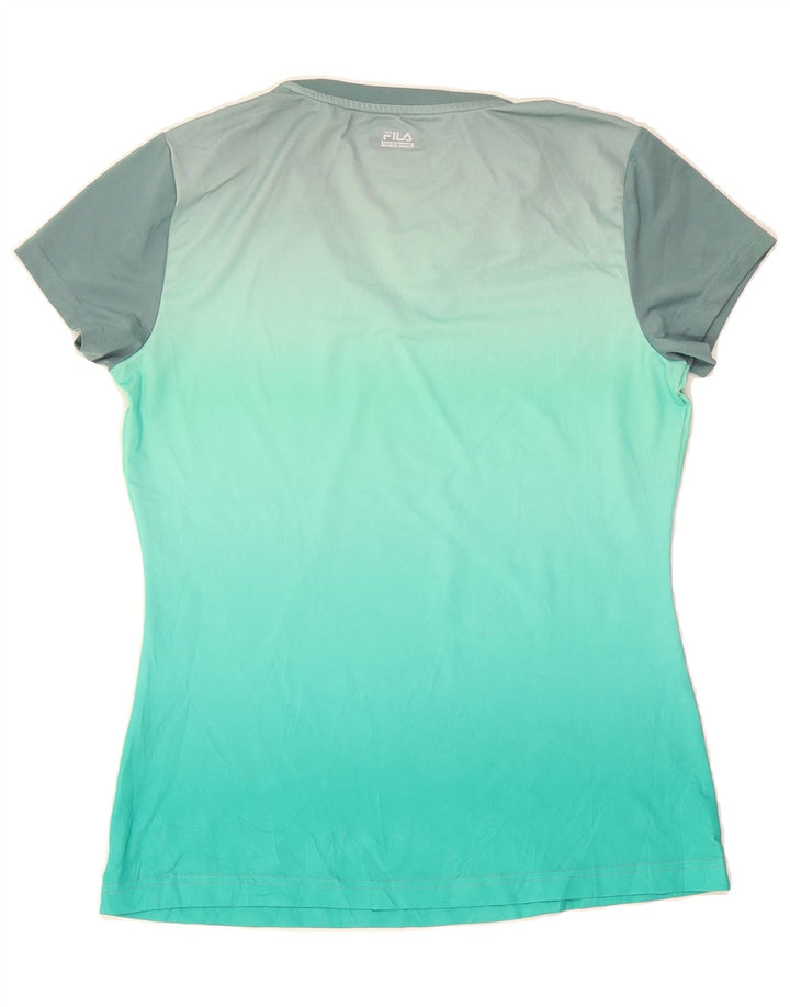 FILA Womens T-Shirt Top UK 12 Medium Turquoise Colourblock Polyester Vintage Fila and Second-Hand Fila from Messina Hembry 