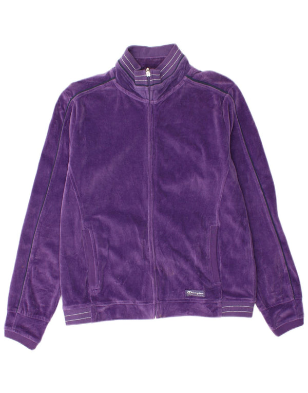 CHAMPION Womens Velour Tracksuit Top Jacket UK 14 Medium Purple Cotton