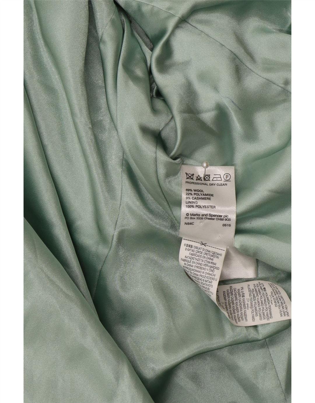 Marks & Spencer Womens Double Breasted Coat UK 16 Large Green Wool