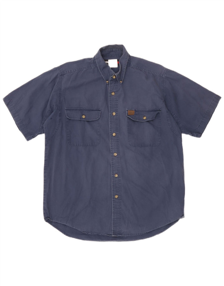 Wrangler Mens Short Sleeve Shirt Large Navy Blue Cotton
