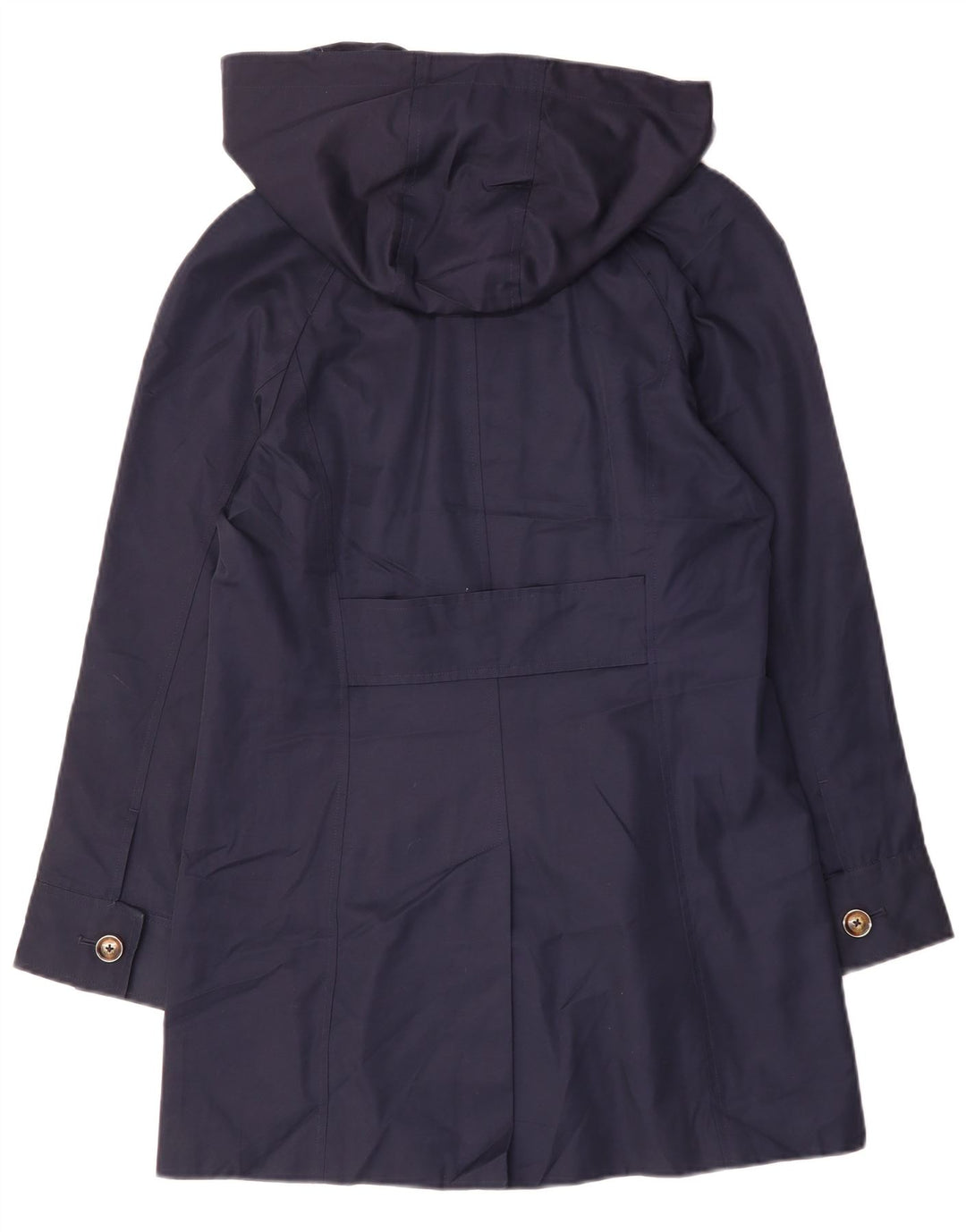 LONDON FOG Womens Hooded Trench Coat UK 14 Medium Navy Blue Cotton
