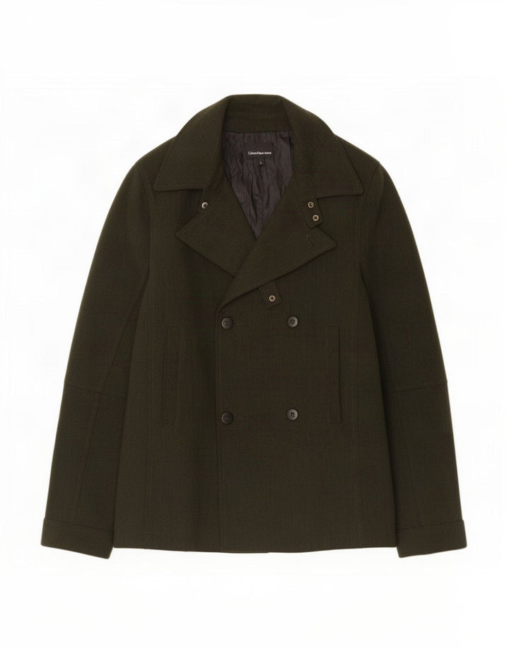 Calvin Klein Jeans Mens Pea Coat UK 40 Large Khaki Polyester