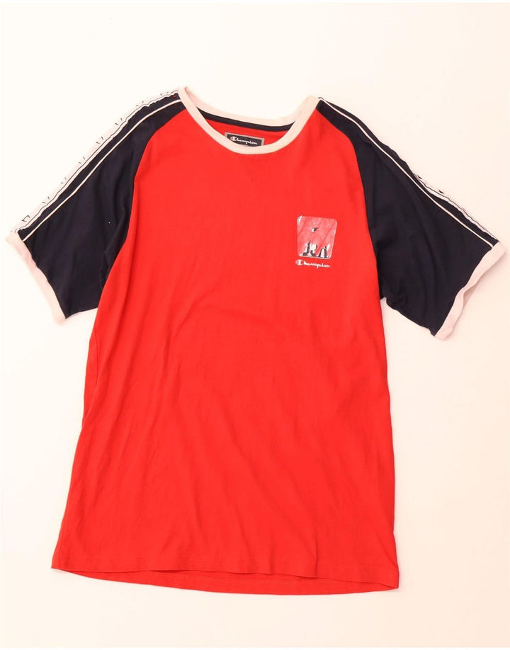 CHAMPION Mens Graphic T-Shirt Top 2XL Red Colourblock Cotton
