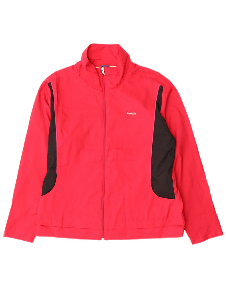 Reebok Womens Tracksuit Top Jacket UK 16 Large Pink Colourblock Polyester