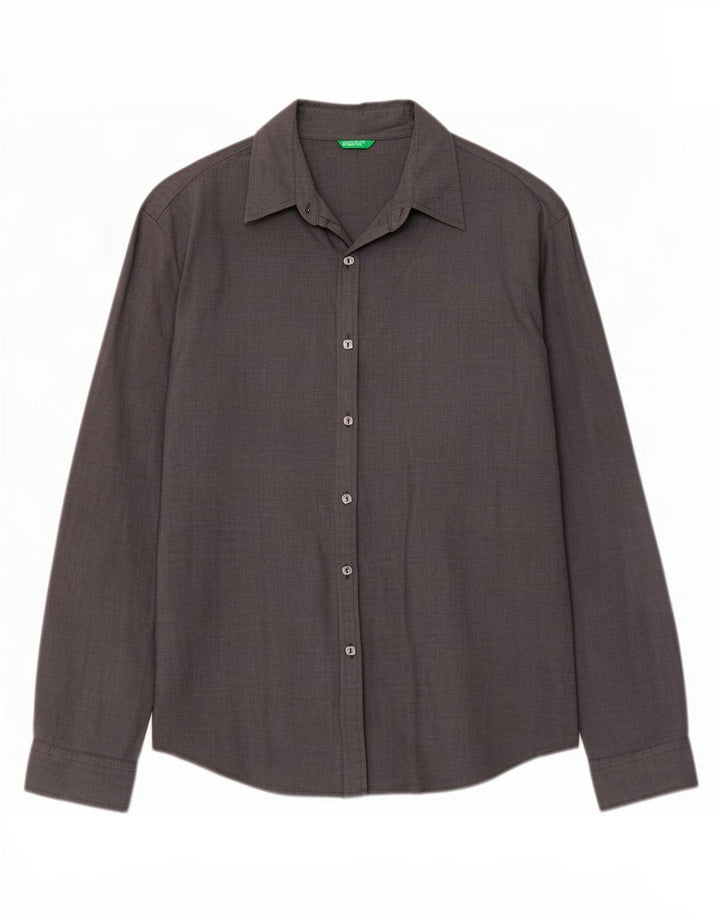 Benetton Womens Shirt UK 16 Large Grey Pinstripe