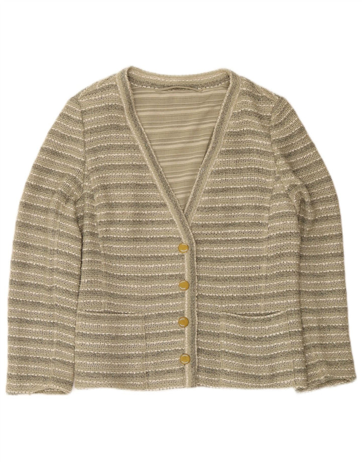 Vintage Womens Cardigan Sweater UK 14 Medium Green Striped