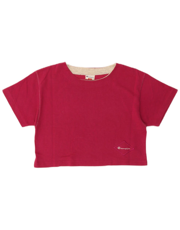 Champion Womens Crop T-Shirt Top UK 16 Large Pink Cotton