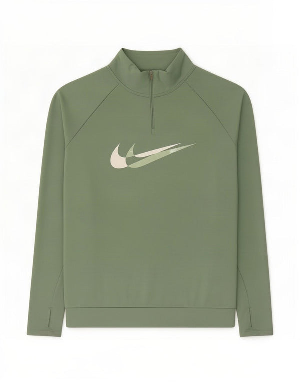 Nike Womens Dri Fit Graphic Zip Neck Sweatshirt Jumper UK 14 Medium Green