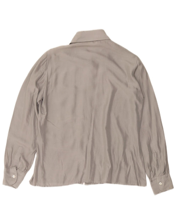 VINTAGE Womens Shirt Blouse UK 12 Medium Grey Silk