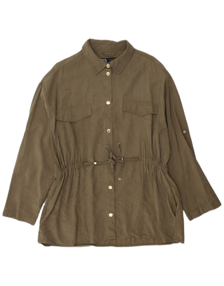 ZARA Womens Oversized Utility Jacket UK 16 Large Khaki Viscose