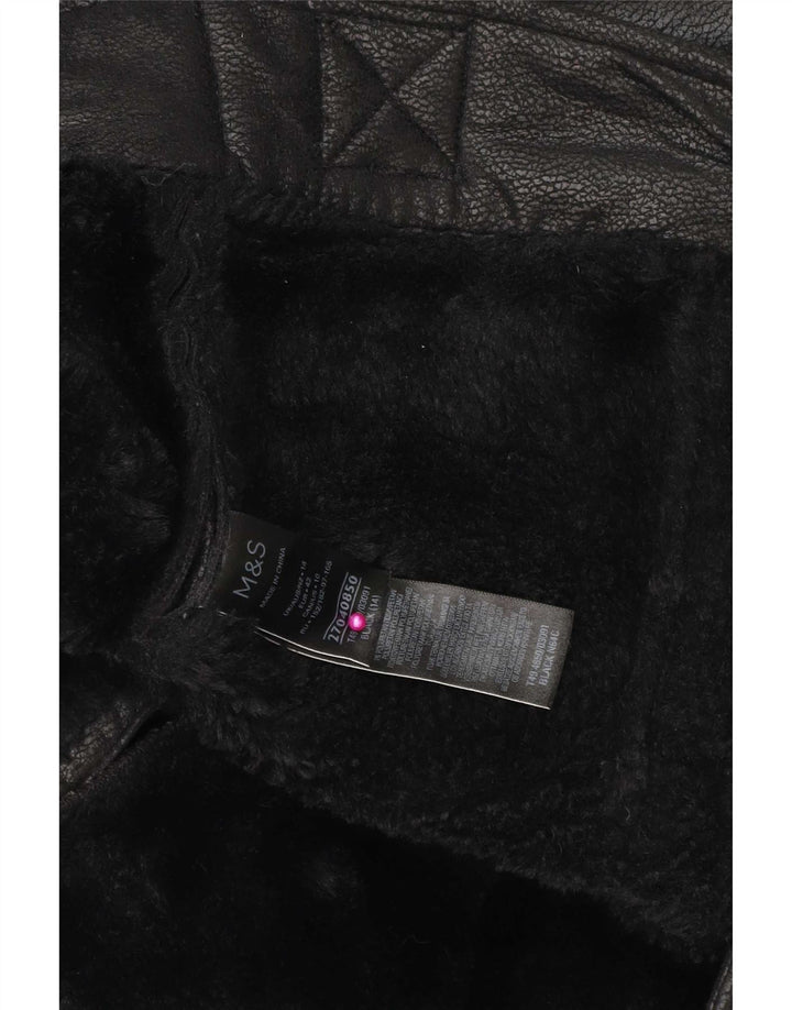 Marks & Spencer Womens Sherpa Jacket UK 14 Large Black Polyethylene