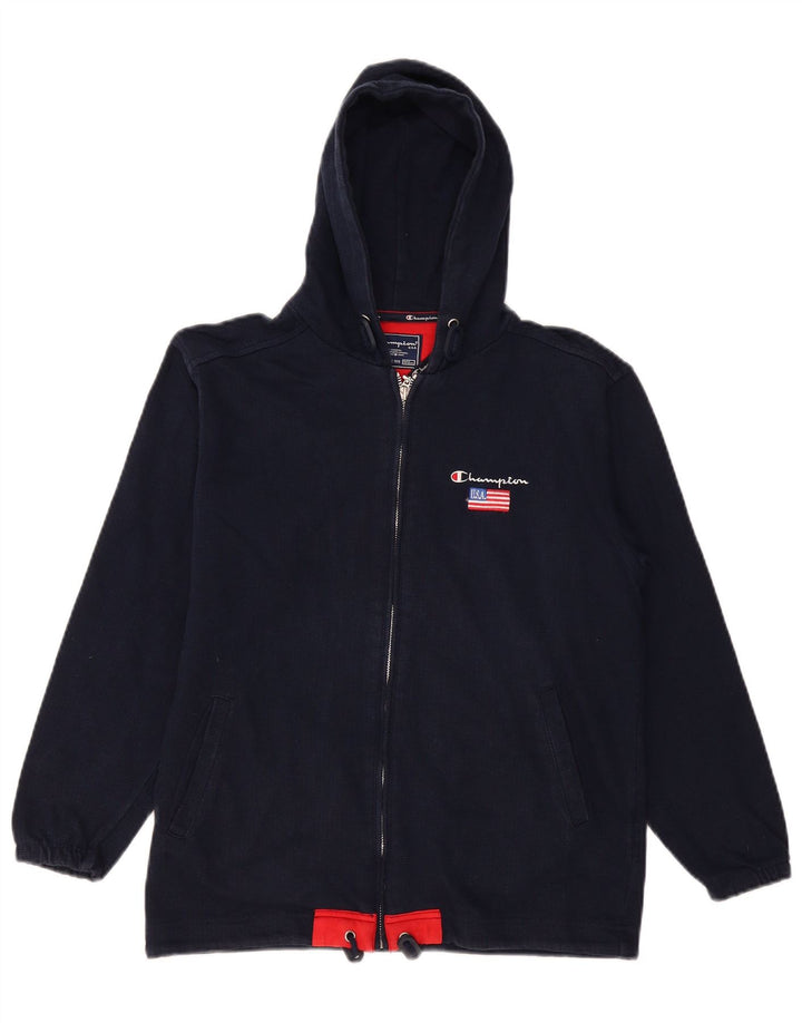 CHAMPION Boys Zip Hoodie Sweater 11-12 Years Navy Blue Cotton