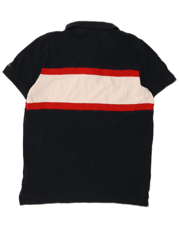Tommy Hilfiger Mens Slim Fit Polo Shirt Large Navy Blue Colourblock Cotton