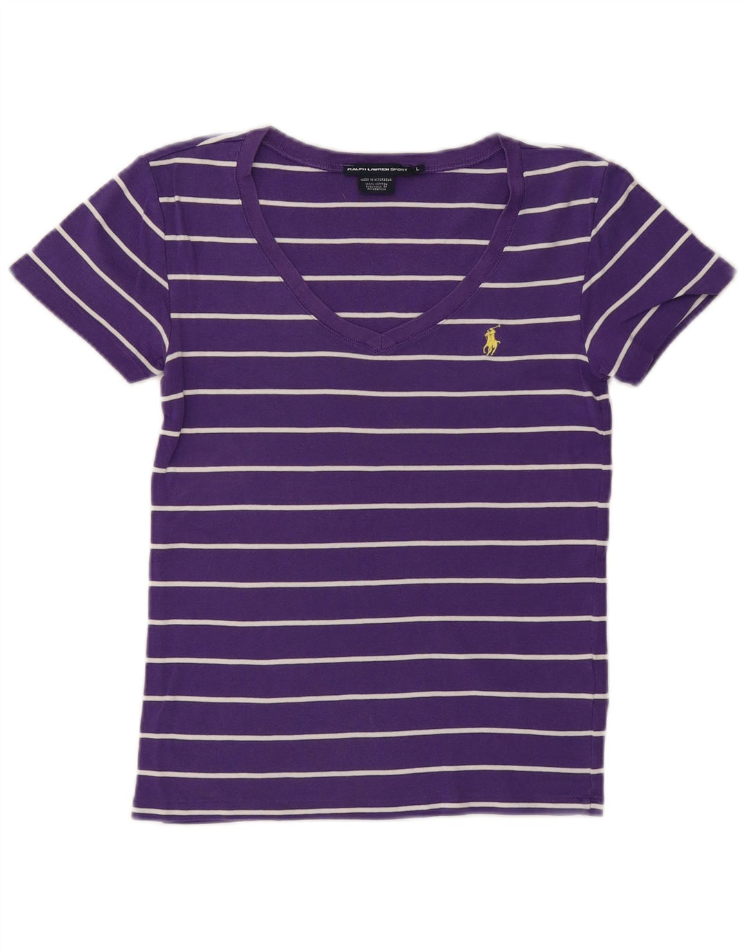 RALPH LAUREN Womens T-Shirt Top UK 14 Large Purple Striped Cotton