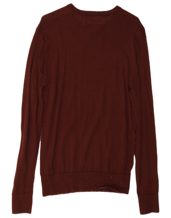 All Saints Mens Crew Neck Jumper Sweater Medium Burgundy Merino Wool