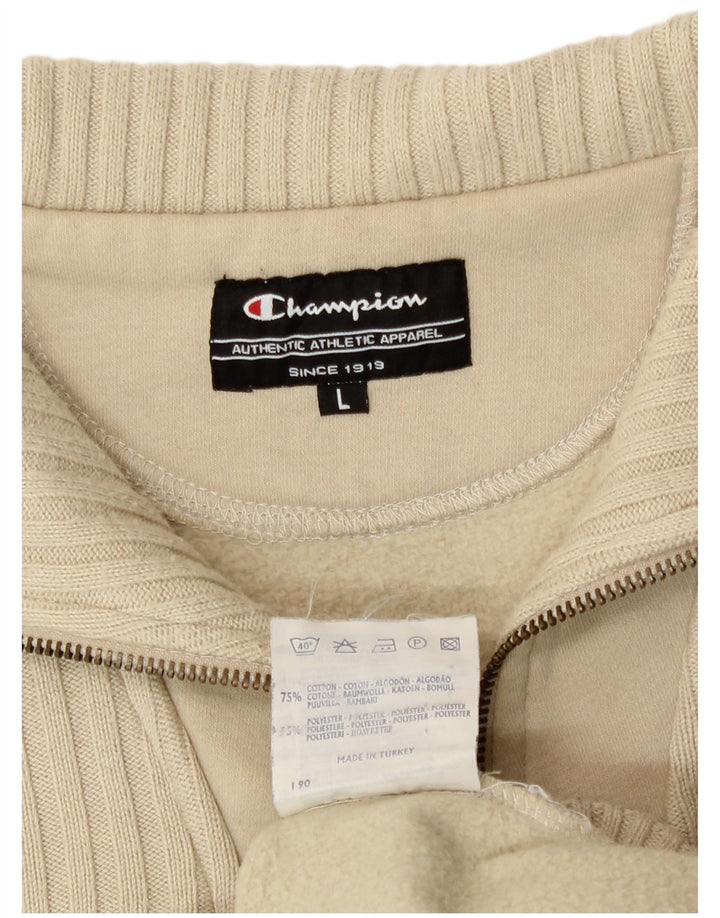 Champion Mens Zip Neck Sweatshirt Jumper Large Beige Cotton