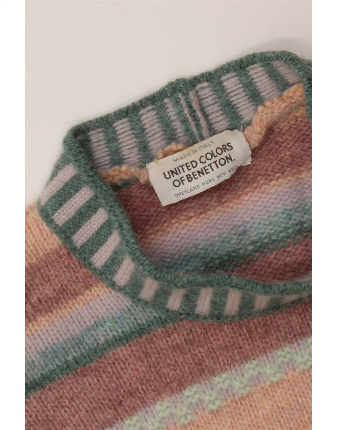 BENETTON Womens Crew Neck Jumper Sweater UK 16 Large Multicoloured Striped
