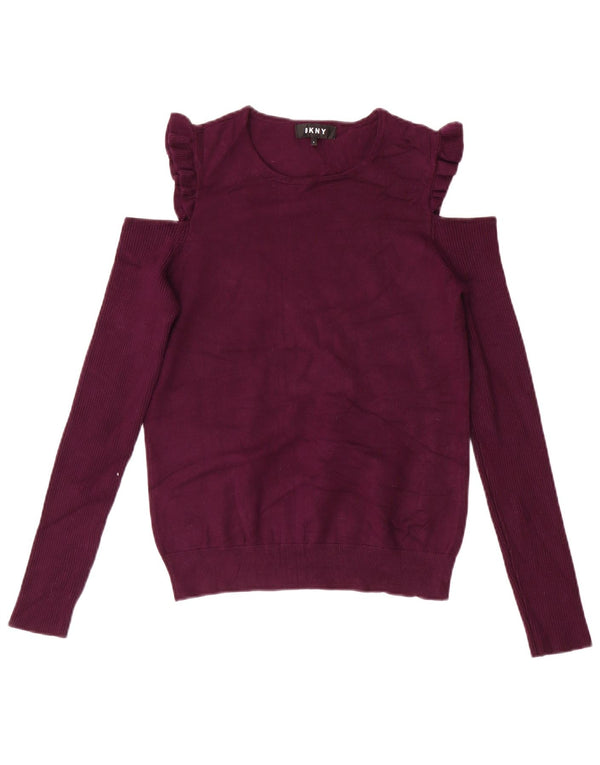 Dkny Womens Off Shoulder Boat Neck Jumper Sweater UK 10 Small Purple