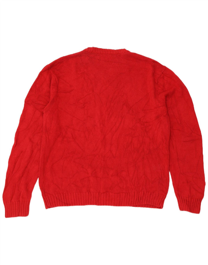 Chaps Mens Regular Fit V-Neck Jumper Sweater XL Red Cotton