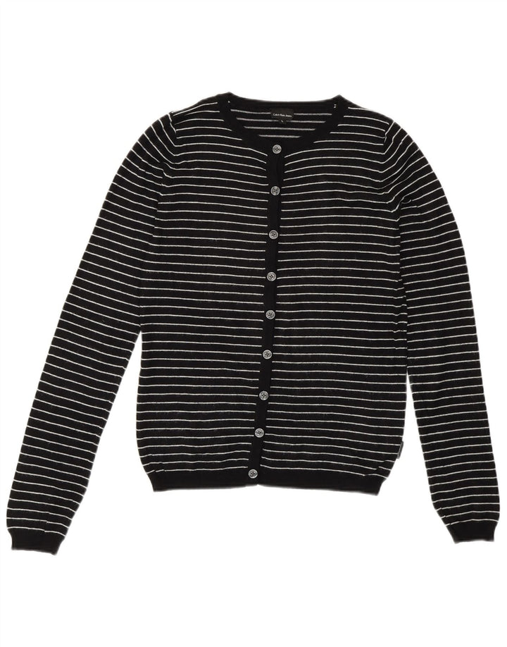 CALVIN KLEIN JEANS Girls Cardigan Sweater 11-12 Years Large  Black Striped
