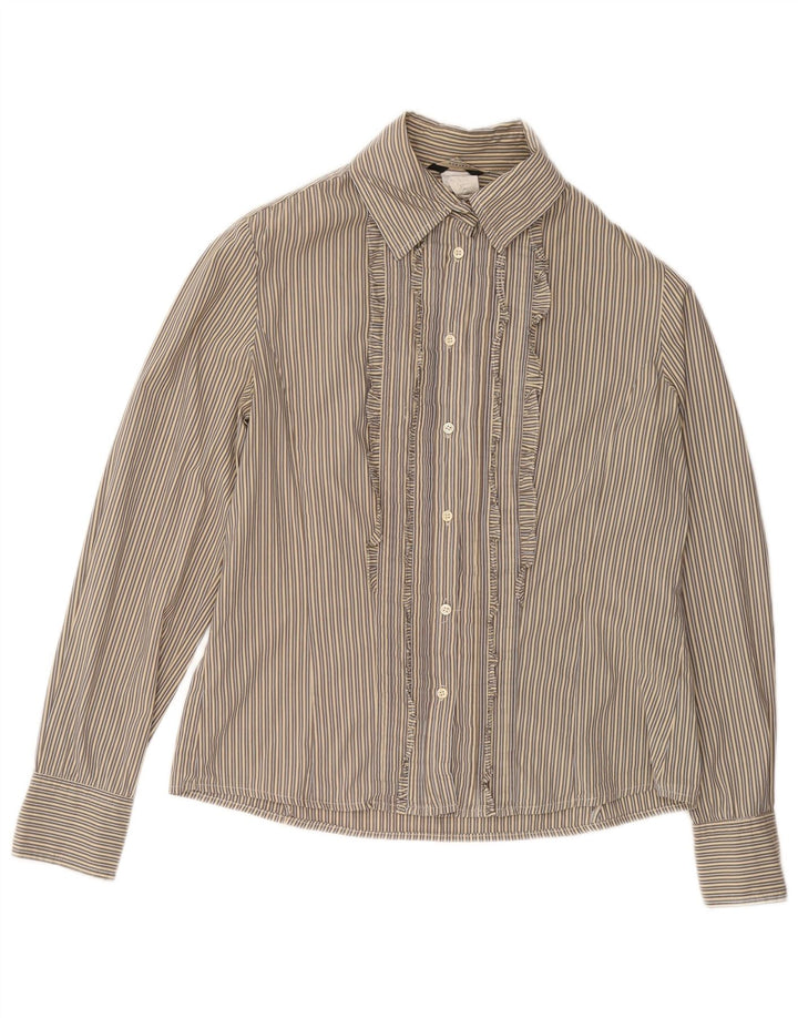 MAX MARA Womens Weekend Ruffle Front Shirt UK 16 Large Beige Pinstripe