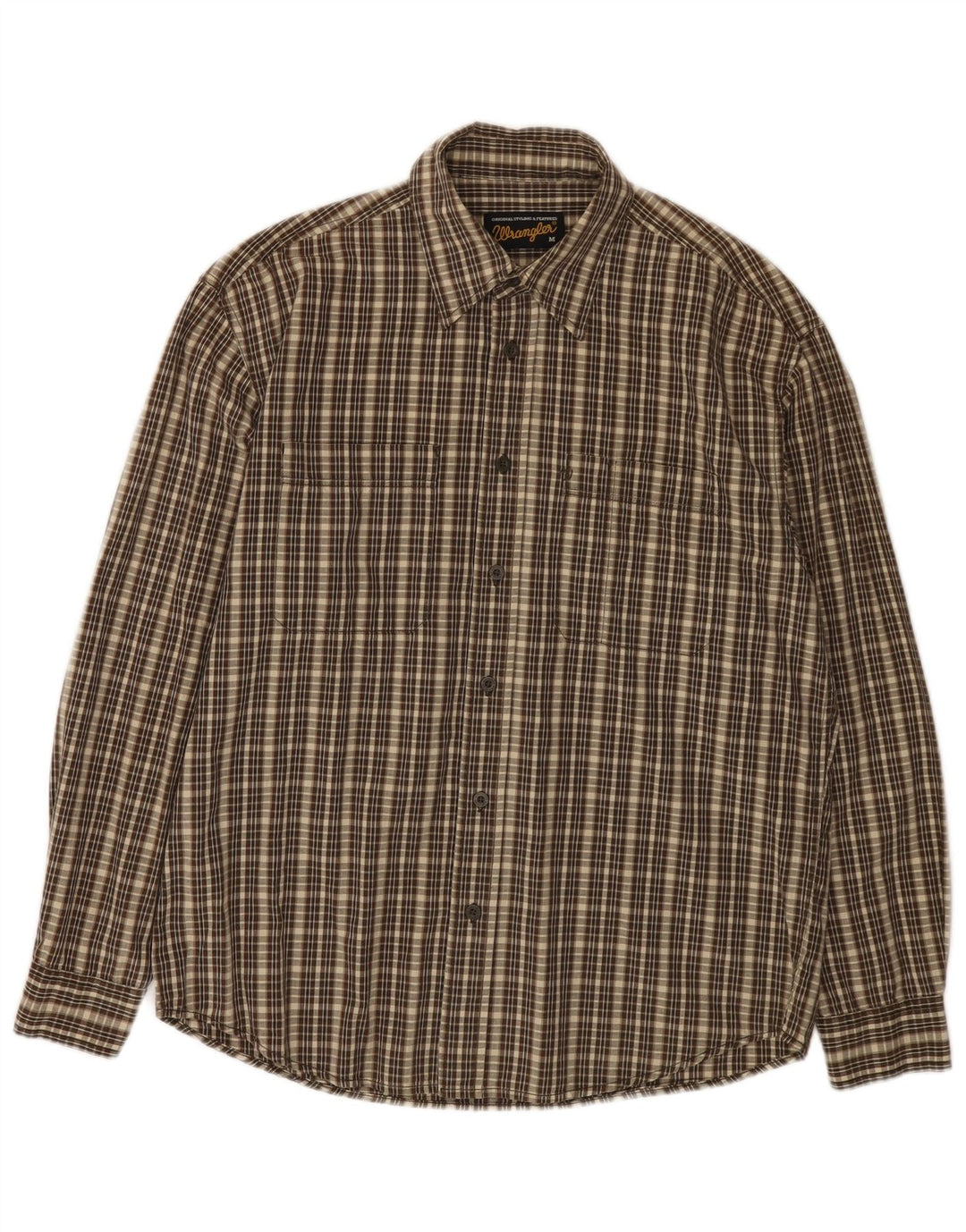 WRANGLER Mens Flannel Shirt Medium Brown Check Cotton