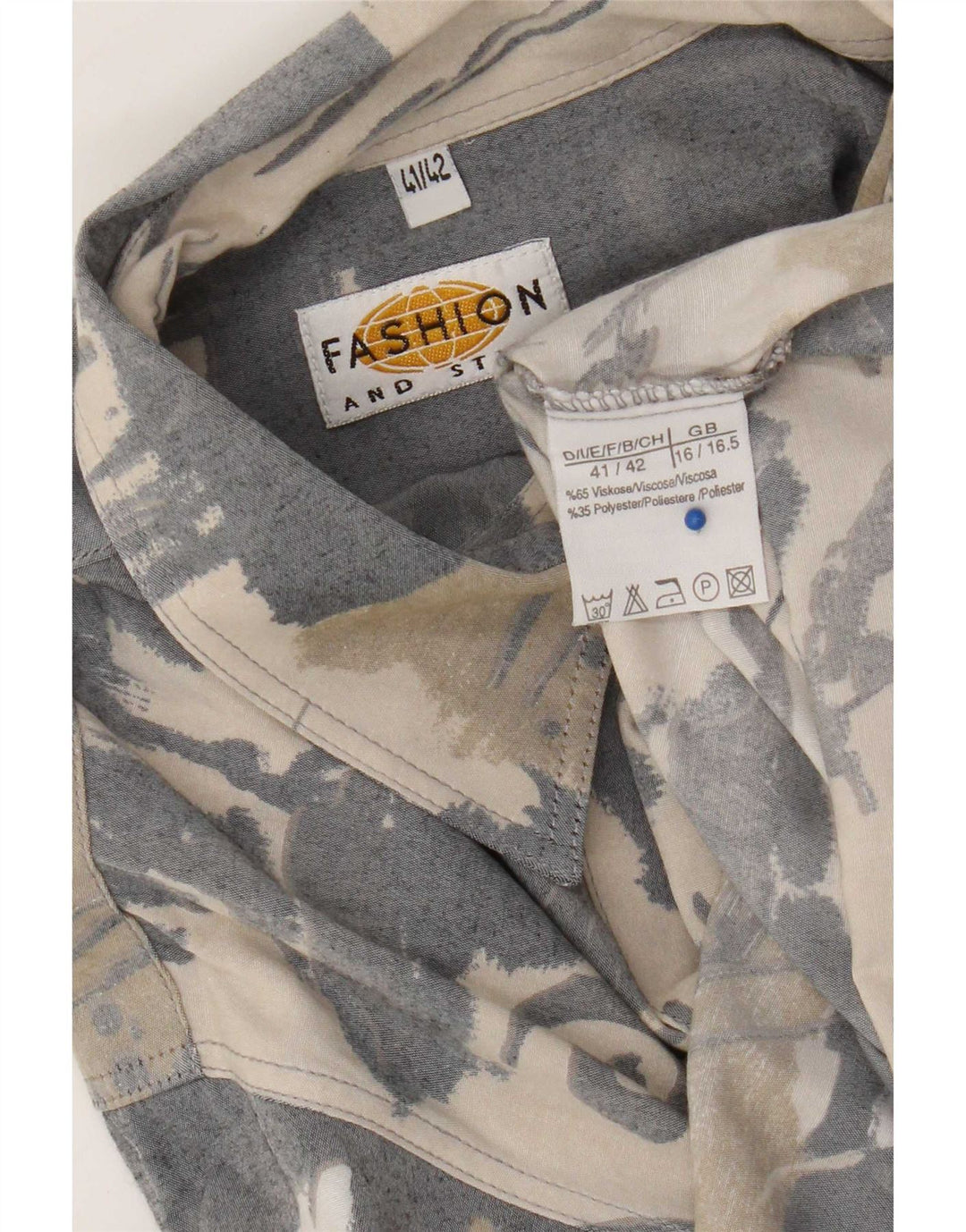 Vintage Mens Abstract Pattern Shirt Size 41/42 16 1/2 Large Grey Viscose