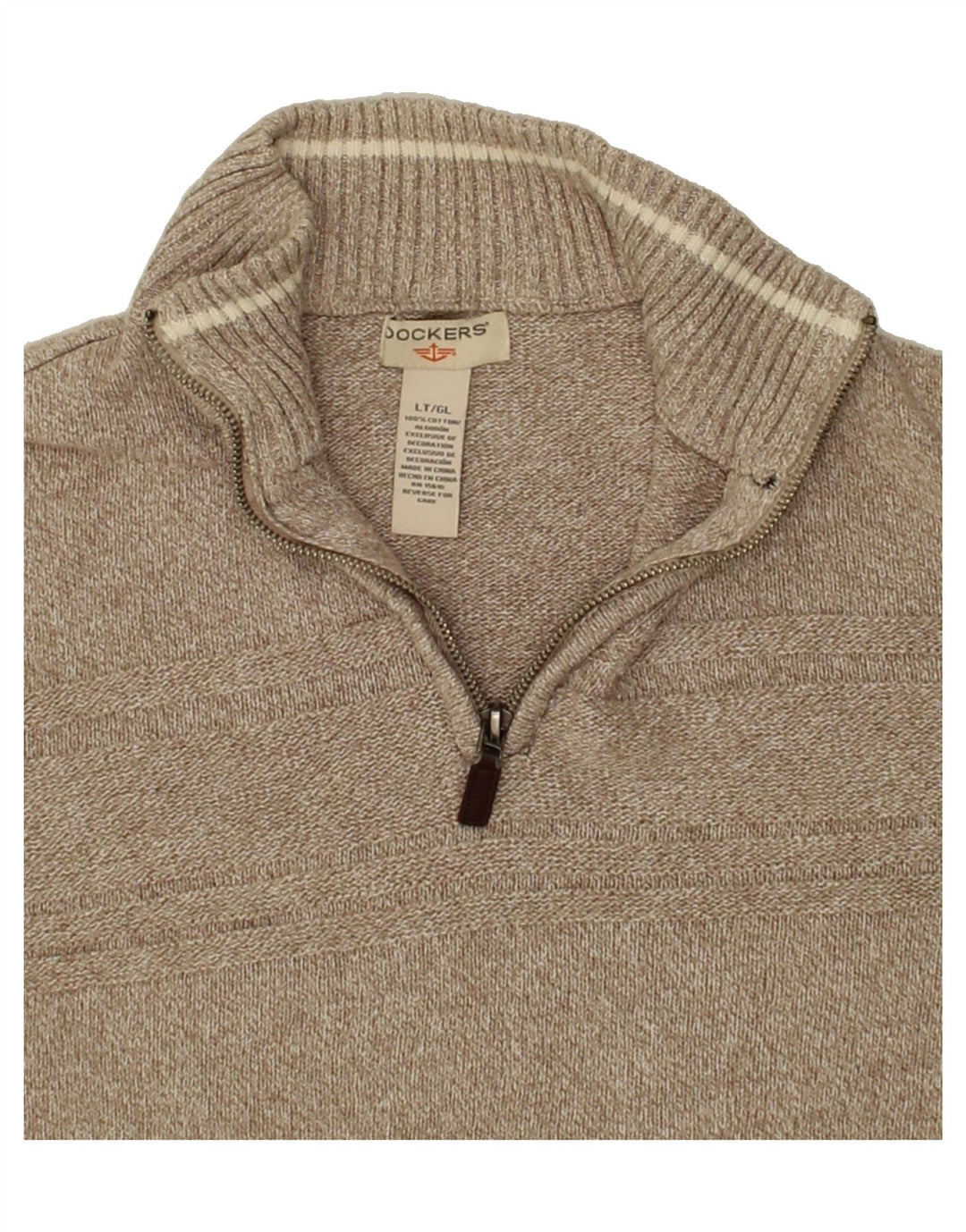 DOCKERS Mens Zip Neck Jumper Sweater Large Beige Cotton Vintage Dockers and Second-Hand Dockers from Messina Hembry 