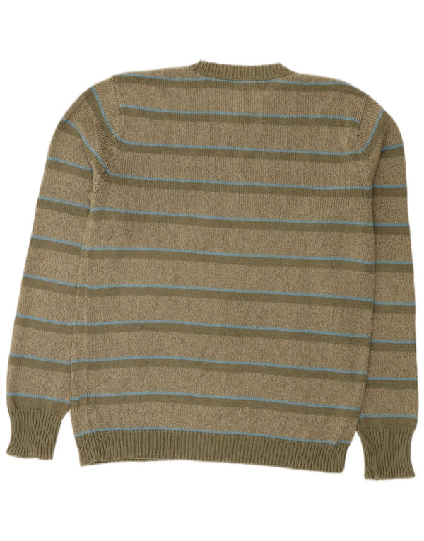 Mustang Mens Graphic Crew Neck Jumper Sweater Large Khaki Striped
