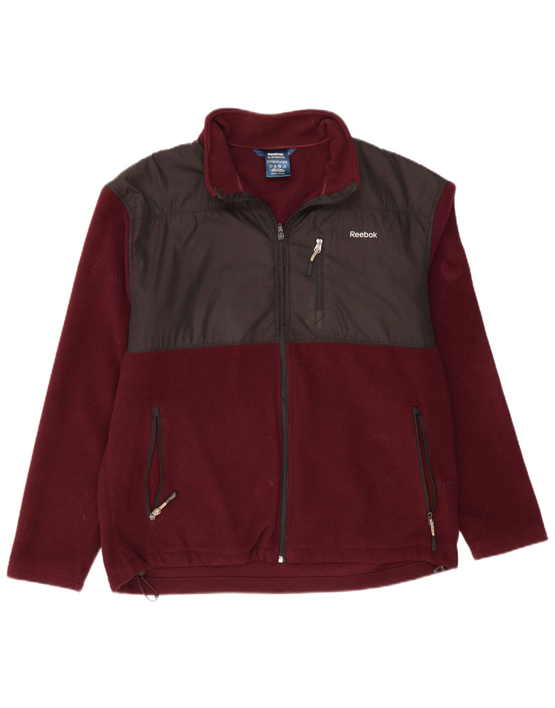 REEBOK Mens Fleece Jacket UK 42 XL Burgundy Colourblock Polyester
