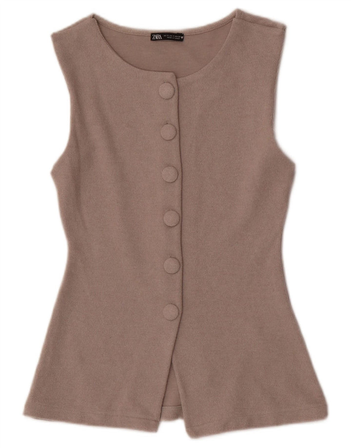 Zara Womens Sleeveless Cardigan Top UK 8 Small Beige Polyester