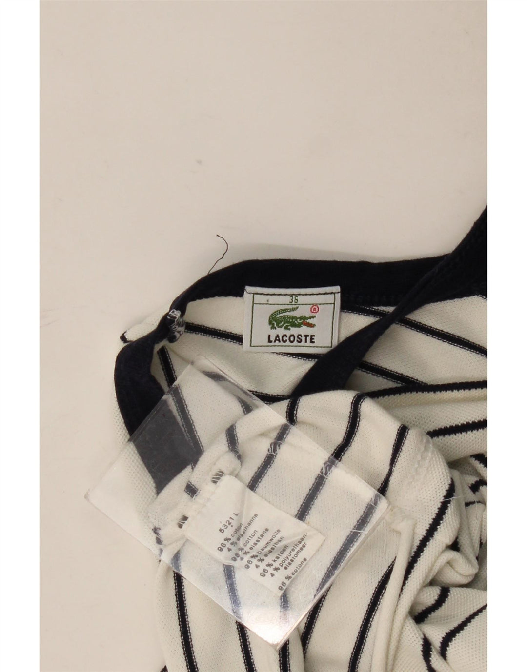 Lacoste Womens Vest Top Size 36 Small Off White Striped Cotton