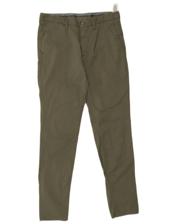 Massimo Dutti Mens Slim Fit Chino Trousers EU 38 Small W30 L30 Khaki Cotton