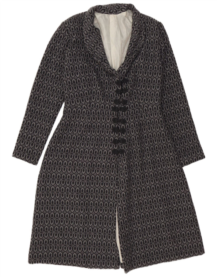 Vintage Womens Overcoat UK 14 Medium Grey Geometric